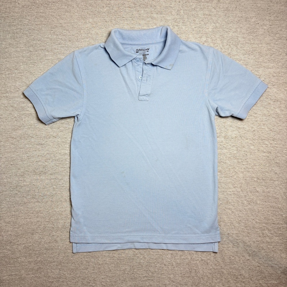 Arrow Boys Polo Shirt M 10/12 Light Blue School Uniform Short Sleeve Pique Knit